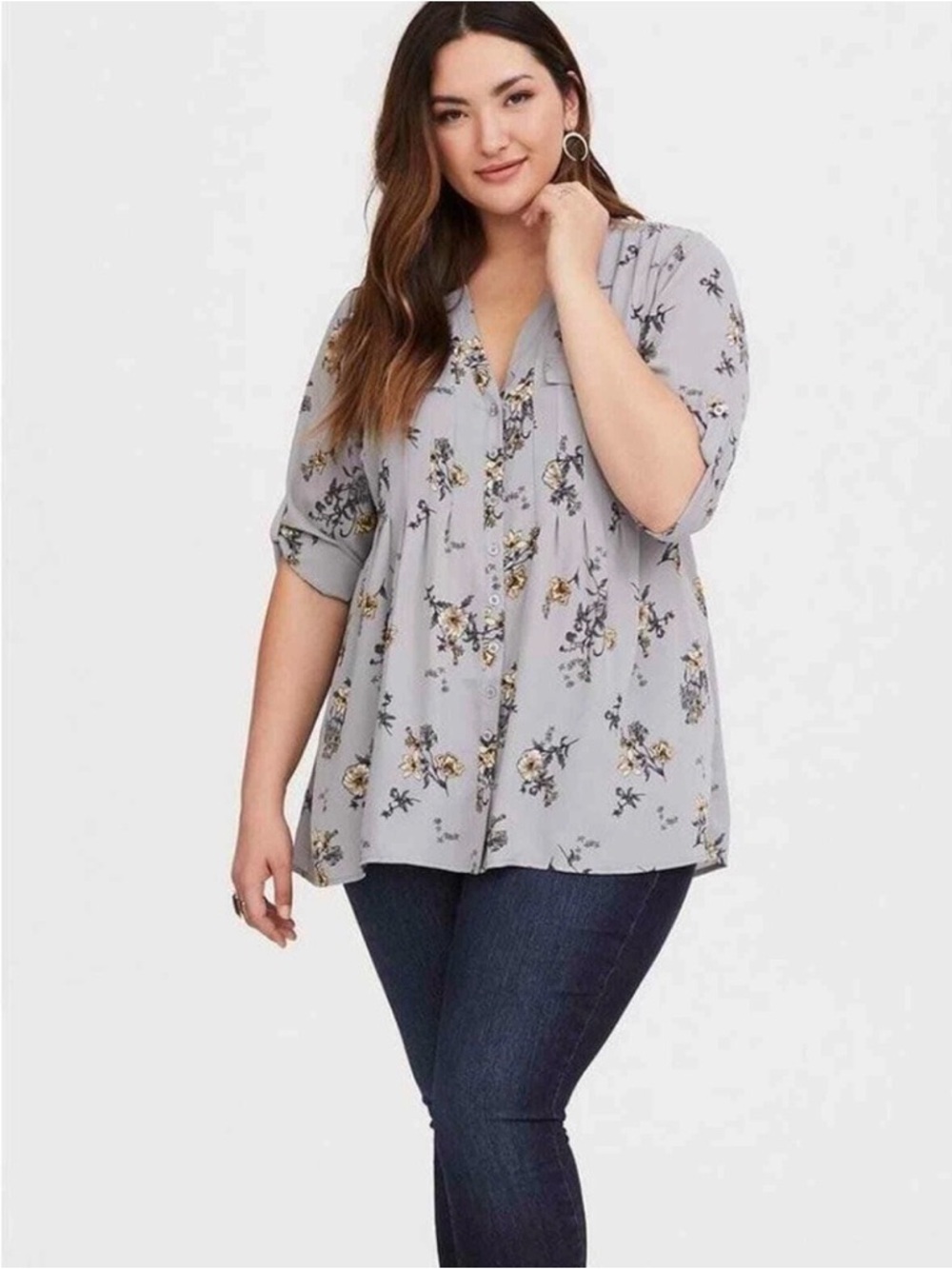 Torrid Gray Top with Yellow Floral Accents
